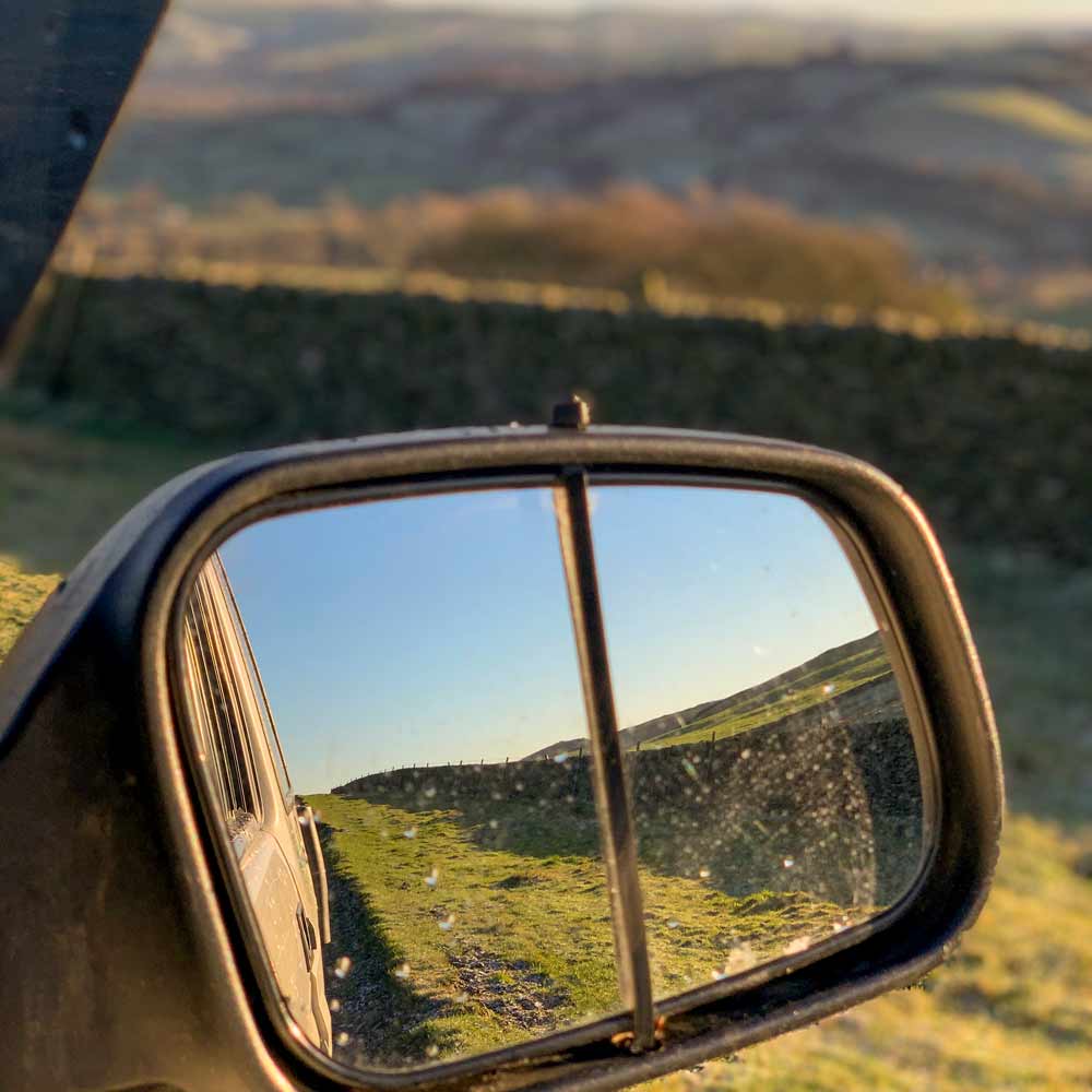 Vehicle mirror, on a 4x4 tour in Yorkshire